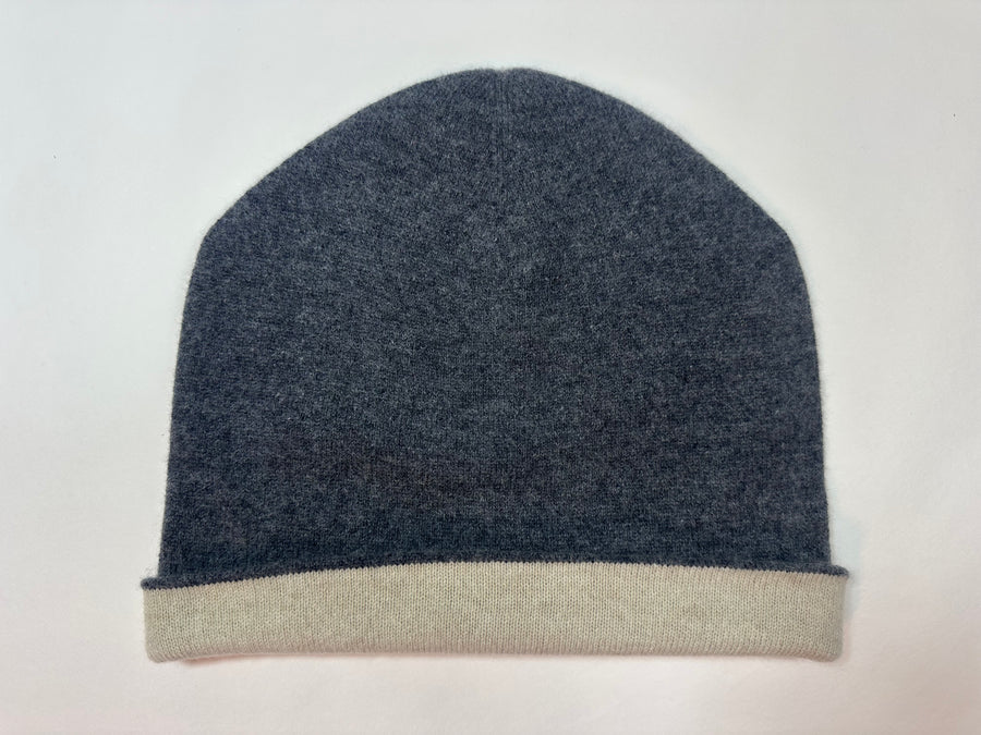 Cashmere Hat Reversible - Grey & Off White