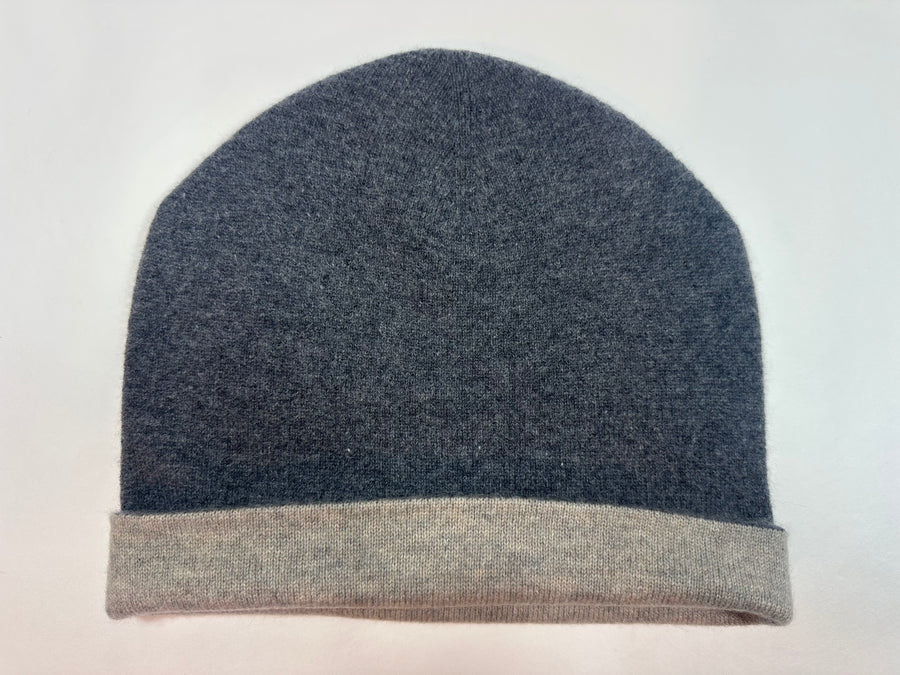 Cashmere Hat Reversible - Grey & Sand