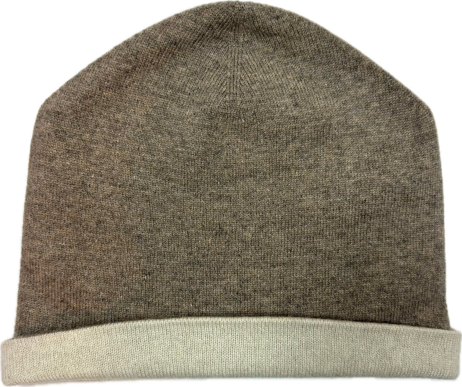 Cashmere Hat Reversible - Sand &amp; Off White