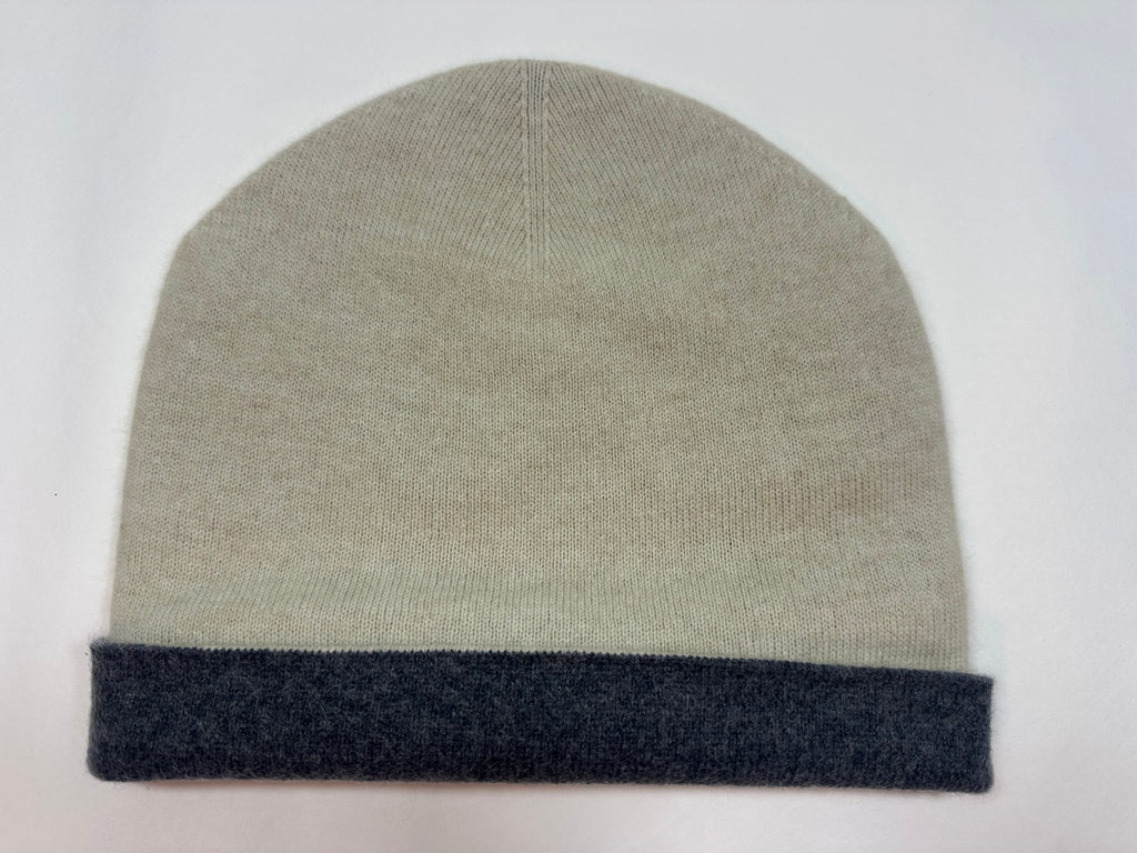 Cashmere Mütze Reversible - Off White & Grey
