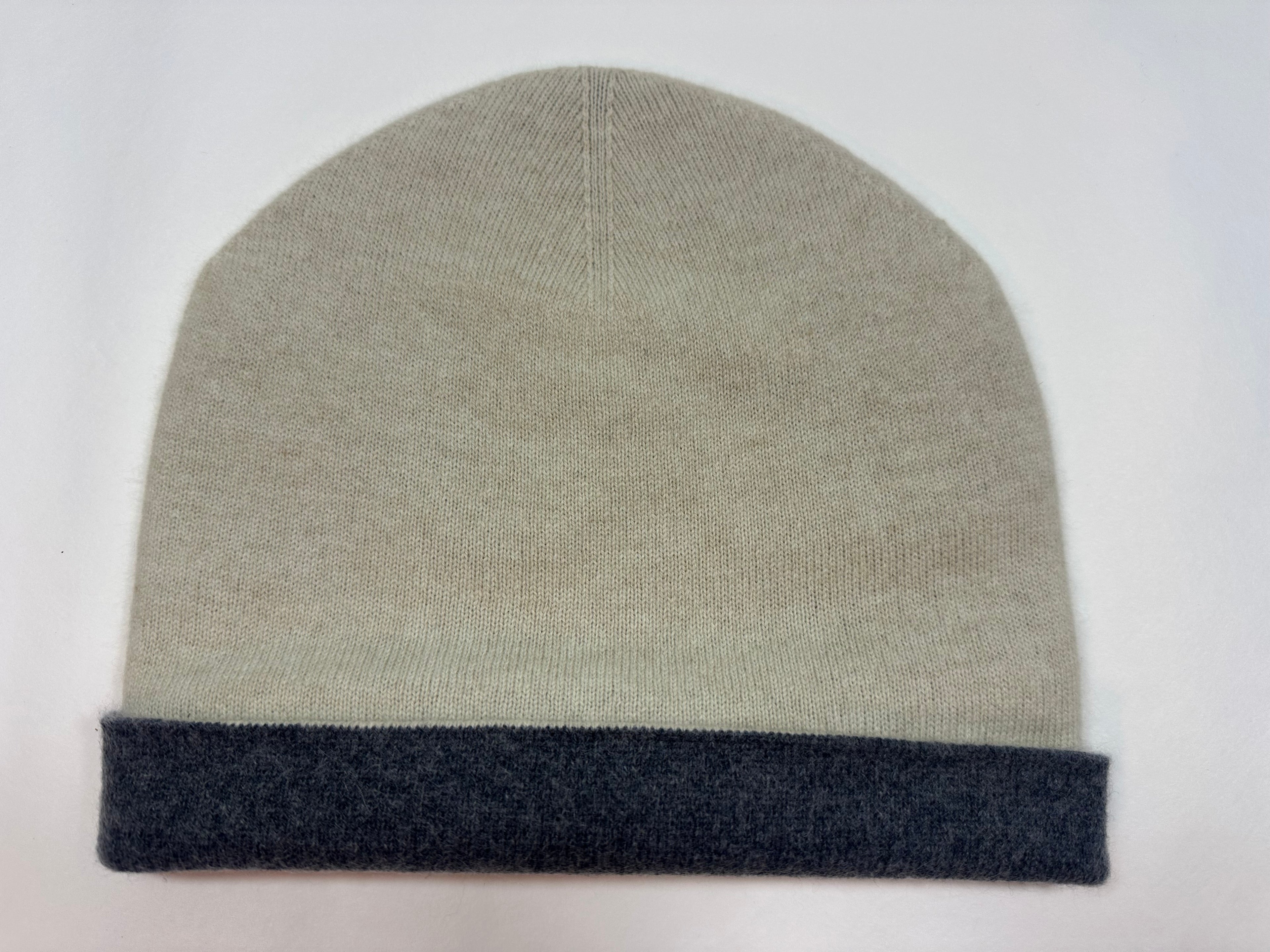 Cashmere Mütze Reversible - Off White & Grey