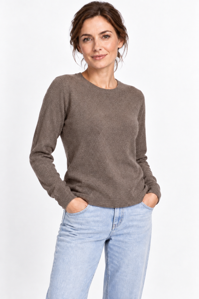 Circle Natural – Rundhals-Pullover für Damen – Naturdunkelbraun – 100% Cashmere