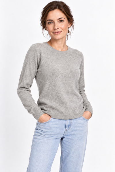 Circle Natural – Rundhals-Pullover für Damen – Naturhellgrau – 100% Cashmere
