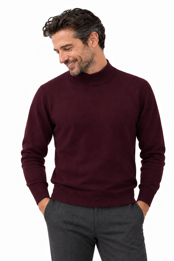 Contour – Stehkragen-Pullover für Herren – Bordeaux – 100% Cashmere