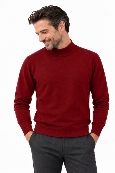 Contour – Stehkragen-Pullover für Herren – Rubinrot – 100% Cashmere