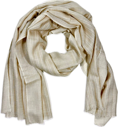 Aura Kashmir Ivory Sand Bands – handgewebter Cashmere-Schal, Produktansicht 1
