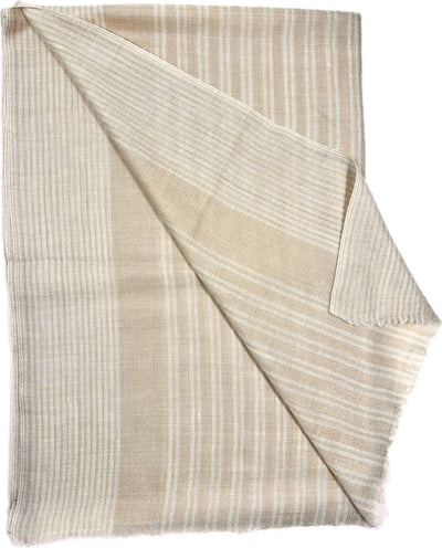 Aura Kashmir Ivory Sand Bands – handgewebter Cashmere-Schal, Produktansicht 2