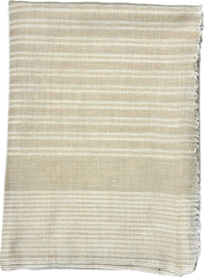 Aura Kashmir Ivory Sand Bands – handgewebter Cashmere-Schal, Produktansicht 3