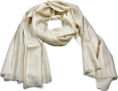 Aura Kashmir Ivory Sand Bands – handgewebter Cashmere-Schal, Produktansicht 5