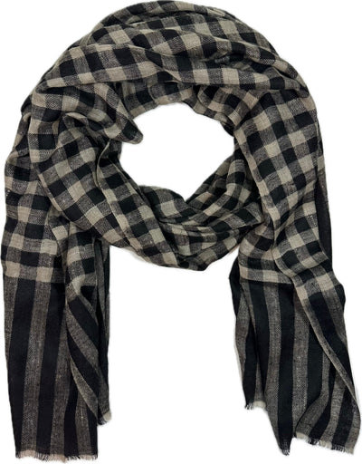 Aura Kashmir Noir Grid – handgewebter Cashmere-Schal, Produktansicht 1