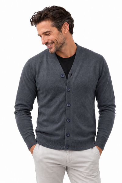 Link – V-Neck-Cardigan für Herren – Anthrazit – 100% Cashmere