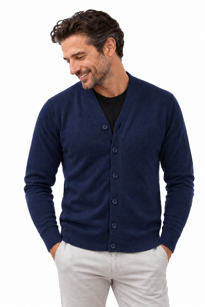 Link – V-Neck-Cardigan für Herren – Marineblau – 100% Cashmere