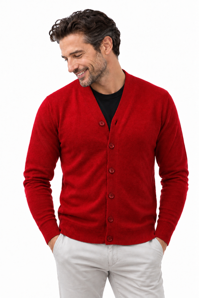 Link – V-Neck-Cardigan für Herren – Rot – 100% Cashmere