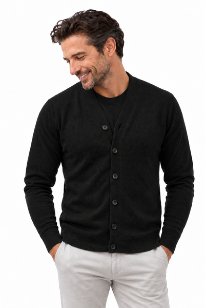 Link – V-Neck-Cardigan für Herren – Schwarz – 100% Cashmere