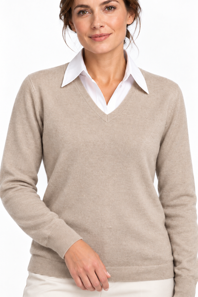 Angle Natural – V-Ausschnitt-Pullover für Damen – Strickdetail