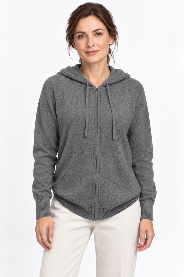 Pause Zip Natural – Unisex-Strickjacke mit Kapuze – Modellansicht