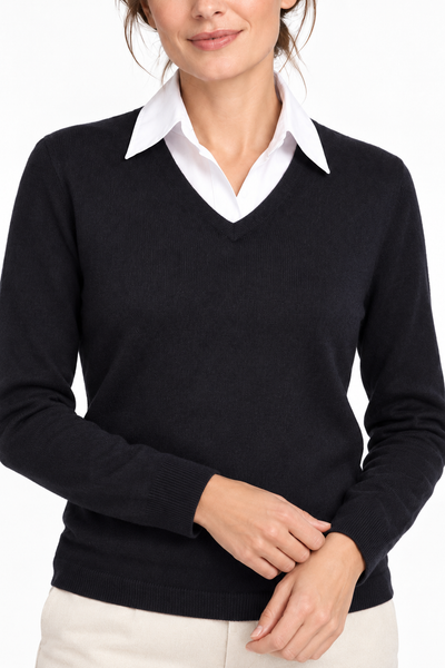 Angle – V-Ausschnitt-Pullover für Damen – Strickdetail