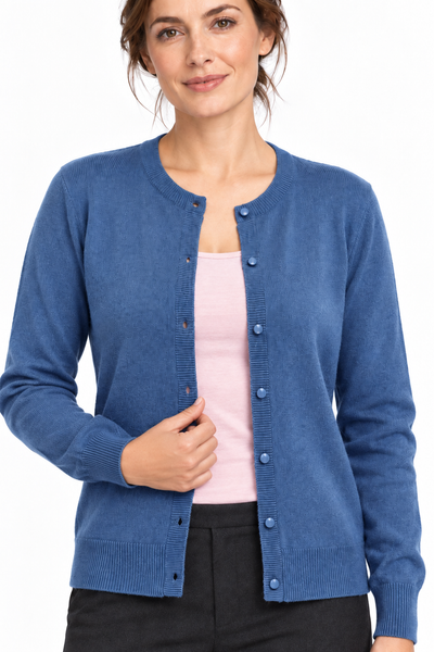 Button – Rundhals-Cardigan für Damen – Strickdetail