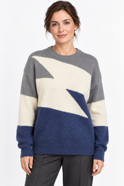 Mosaic – Pullover mit Farbflächen – Modellansicht