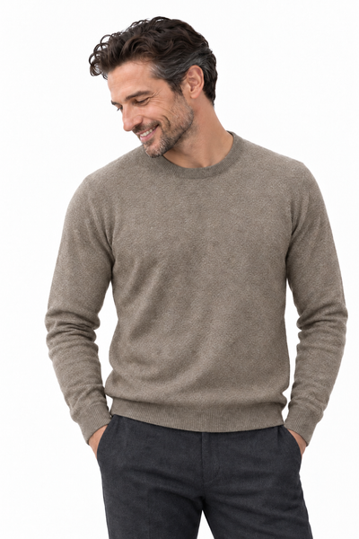 Round Natural – Rundhals-Pullover für Herren – Naturdunkelbraun – 100% Cashmere