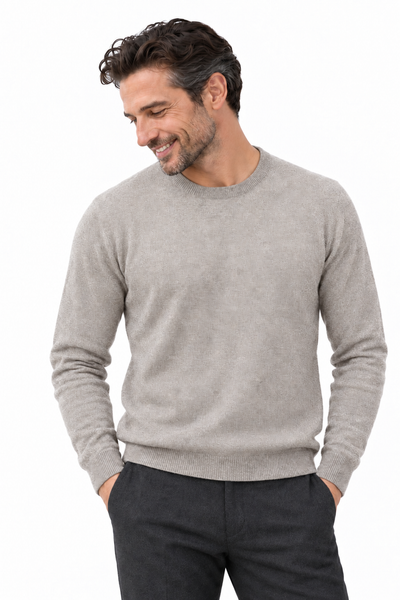 Round Natural – Rundhals-Pullover für Herren – Naturhellgrau – 100% Cashmere