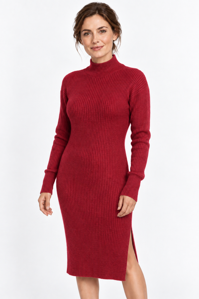 Aura Sidecut Strickkleid in Rubinrot – Vorderansicht