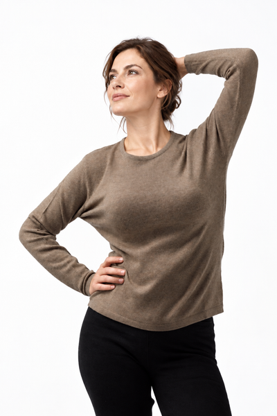 Circle Natural – Maglia a girocollo da donna – Marrone scuro naturale – Vista G016 [ND-1285-C9855]