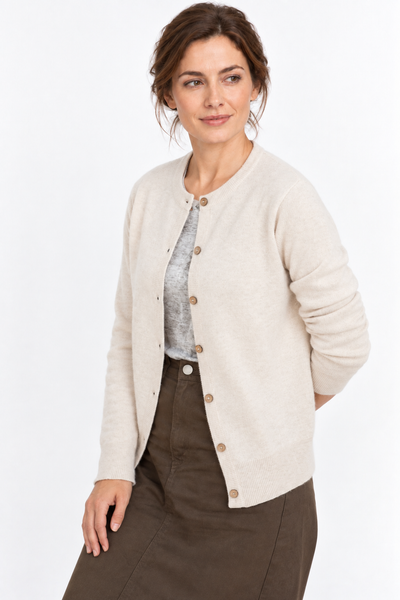 Button Natural – Cardigan a girocollo da donna – Beige naturale – Vista G140 [ND-1287-C9974]