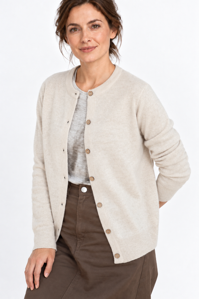Button Natural – Cardigan a girocollo da donna – Beige naturale – Vista G141 [ND-1287-C9974]