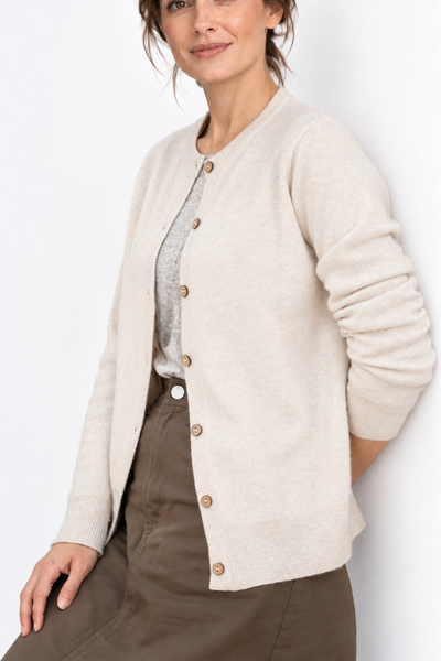 Button Natural – Cardigan a girocollo da donna – Beige naturale – Vista G142 [ND-1287-C9974]