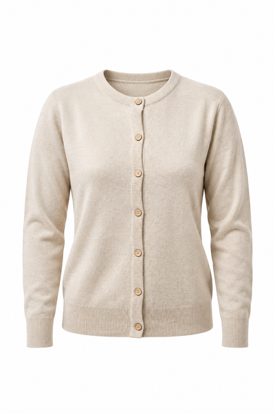 Button Natural – Cardigan a girocollo da donna – Marrone chiaro naturale – Foto del prodotto [ND-1287-C9975]