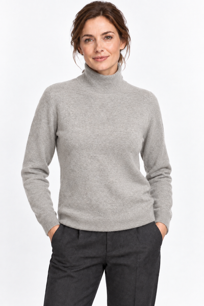 Contour Natural – Maglia a collo alto da donna – Grigio chiaro naturale – Su un modello Aura [ND-1288-C10098]