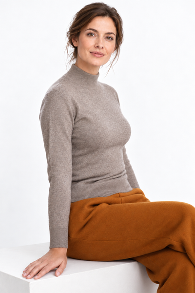 Contour Natural – Maglia a collo alto da donna – Marrone scuro naturale – Vista G037 [ND-1288-C10099]