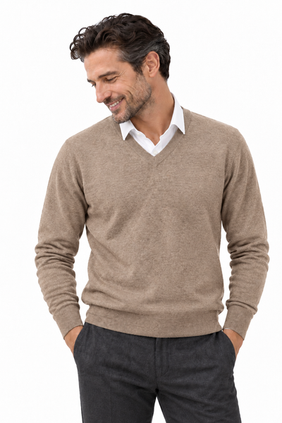 Angle Natural – Maglia con scollo a V da uomo – Marrone chiaro naturale – Su un modello Aura [ND-1290-C9609]