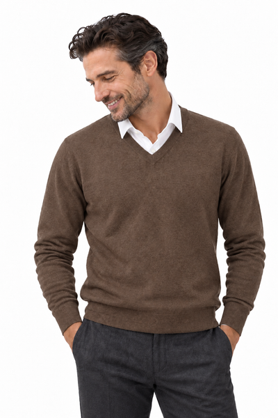 Angle Natural – Maglia con scollo a V da uomo – Marrone scuro naturale – Su un modello Aura [ND-1290-C9611]