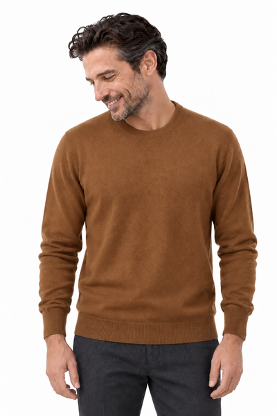 Round – Maglia a girocollo da uomo – Marrone arachide – Su un modello Aura [ND-1292-C7119]