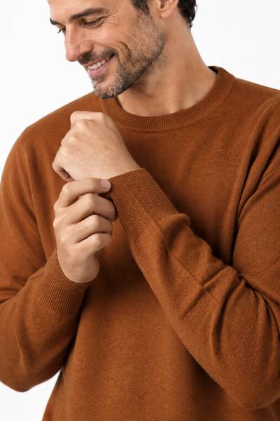 Round – Maglia a girocollo da uomo – Marrone arachide – Vista G047 [ND-1292-C7119]