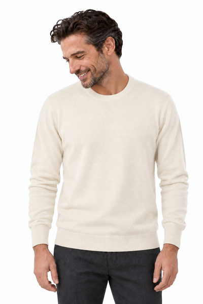 Round – Maglia a girocollo da uomo – Bianco avorio – Su un modello Aura [ND-1292-C7120]