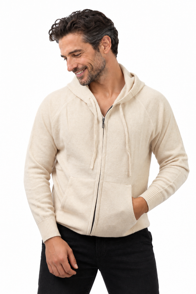 Pause Zip Natural – Cardigan con cappuccio unisex – Beige naturale – Vista G163 [ND-1325-C10340]