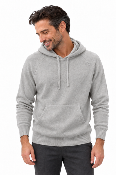 Pause Natural – Felpa in maglia con cappuccio unisex – Grigio chiaro naturale – Su un modello Aura [ND-1326-C10281]