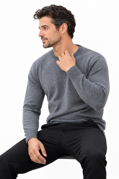 Round Natural – Maglia a girocollo da uomo – Grigio scuro naturale – Vista G008 [ND-1378-C9546]