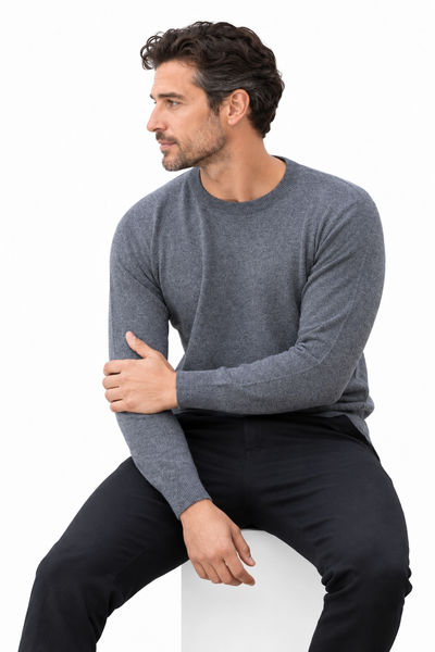 Round Natural – Maglia a girocollo da uomo – Grigio scuro naturale – Vista G009 [ND-1378-C9546]