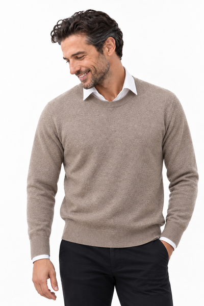 Round Natural – Maglia a girocollo da uomo – Marrone scuro naturale – Vista G006 [ND-1378-C9550]