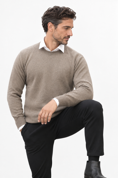 Round Natural – Maglia a girocollo da uomo – Marrone scuro naturale – Vista G007 [ND-1378-C9550]