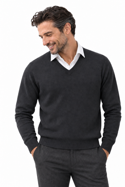Angle – Maglia con scollo a V da uomo – Grigio nero – Su un modello Aura [ND-1379-C9560]