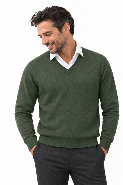 Angle – Maglia con scollo a V da uomo – Verde militare – Su un modello Aura [ND-1379-C9563]