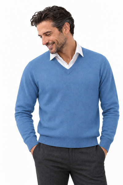 Angle – Maglia con scollo a V da uomo – Blu maya – Su un modello Aura [ND-1379-C9564]