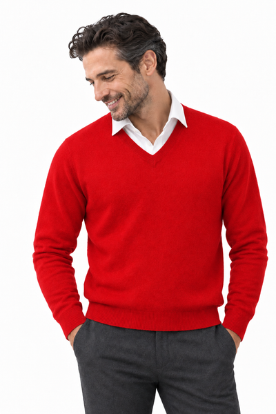 Angle – Maglia con scollo a V da uomo – Rosso – Su un modello Aura [ND-1379-C9568]