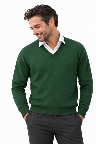 Angle – Maglia con scollo a V da uomo – Verde bosco – Su un modello Aura [ND-1379-C9569]