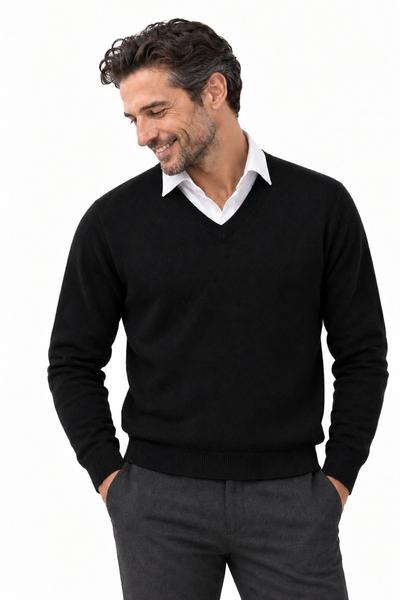 Angle – Maglia con scollo a V da uomo – Nero – Su un modello Aura [ND-1379-C9573]